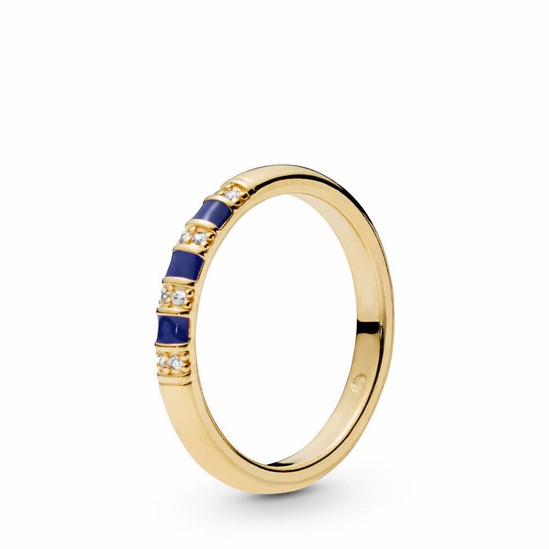 Pandora Shine™ Exotic Stones & Stripes Stackable Ring Ireland - 18ct Gold Plated/Enamel/Blue/Cubic Z